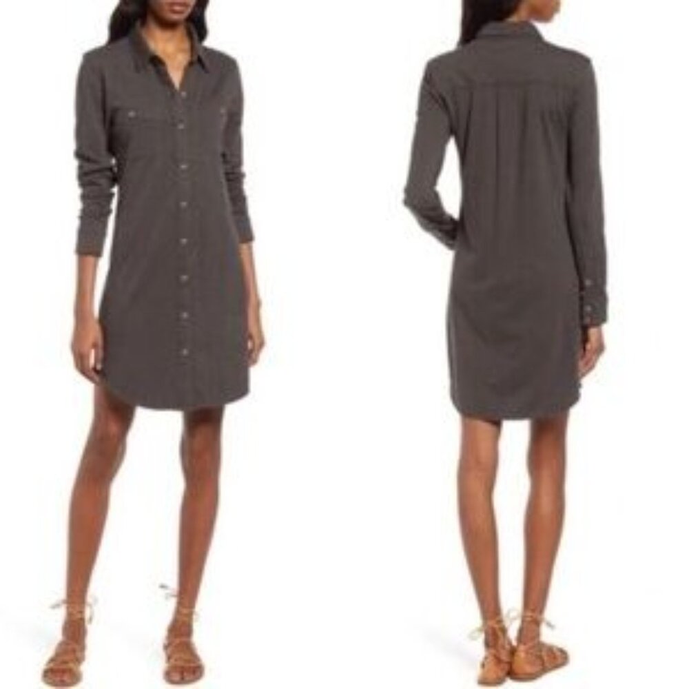 Faherty Charcoal Button-Front Shirt Dress